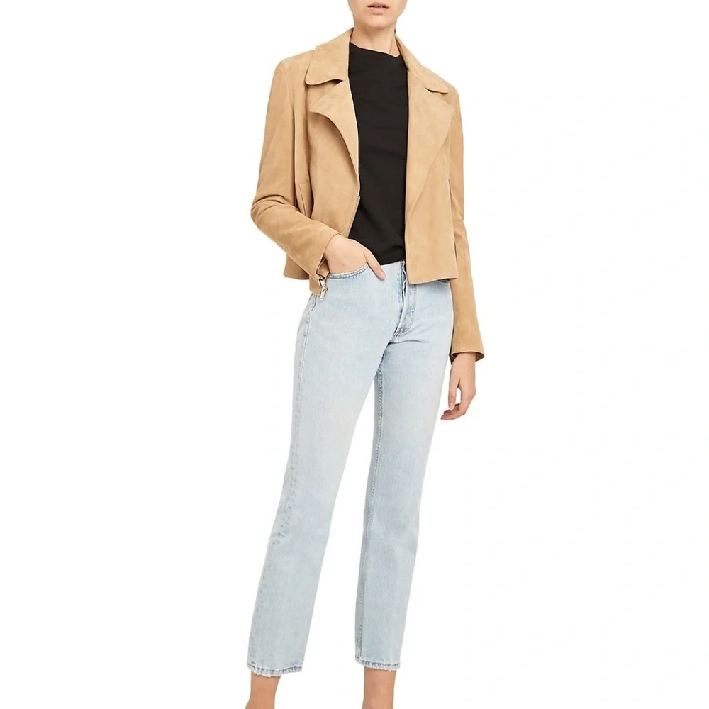 NWT Theory Suede Moto Jacket in Taupe - Picture 5 of 14